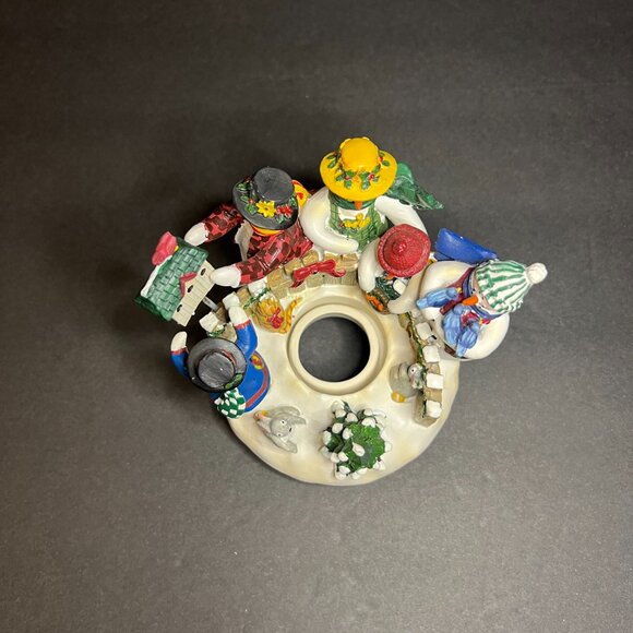 Deb Strain Candle Capper Christmas Holiday Ceramic Snowman Scene Topper 3.75" - Picture 8 of 9